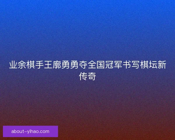 业余棋手王廓勇勇夺全国冠军书写棋坛新传奇